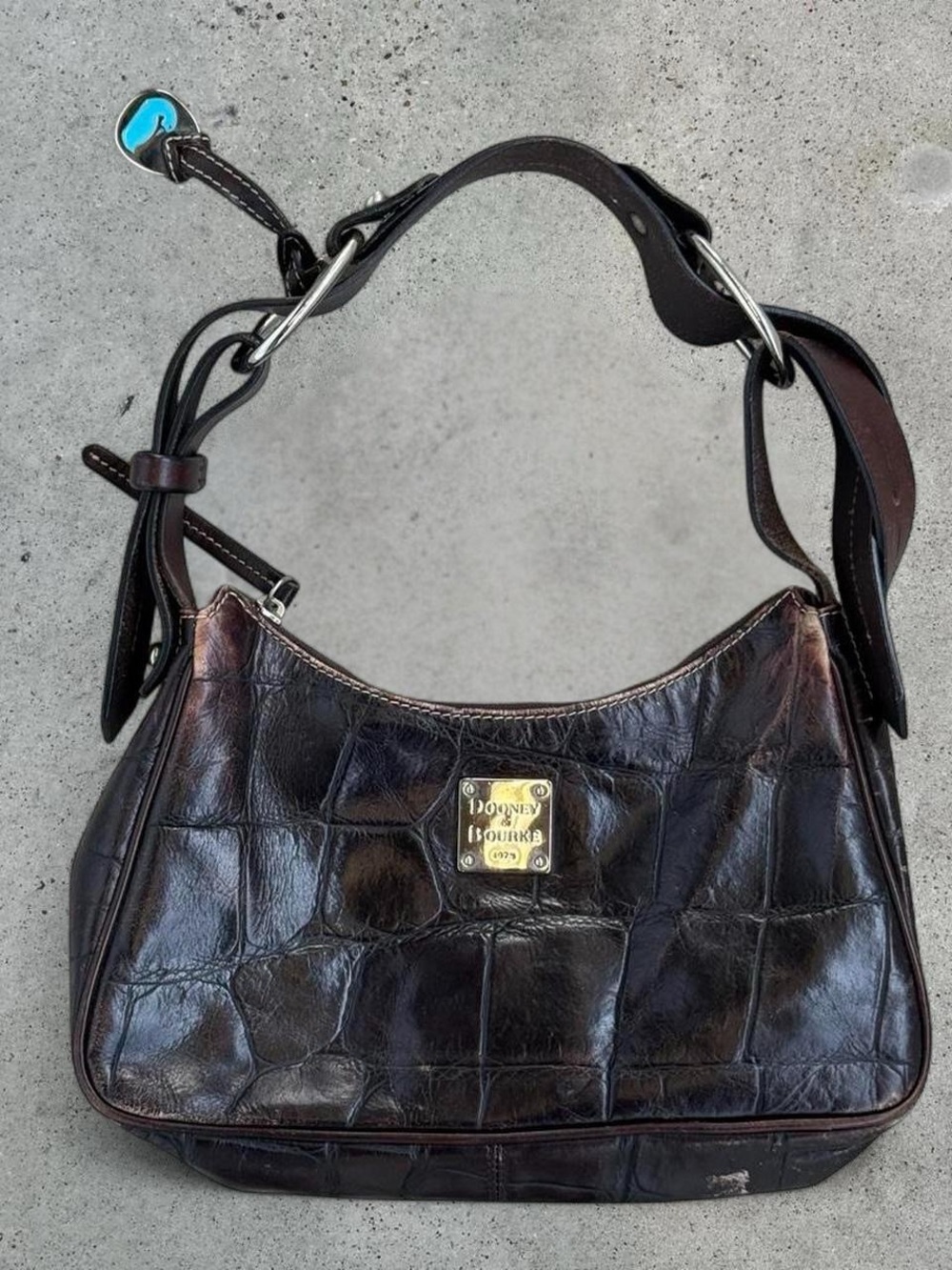 Dooney & Bourke Dark Brown Croc-Embossed Shoulder Bag